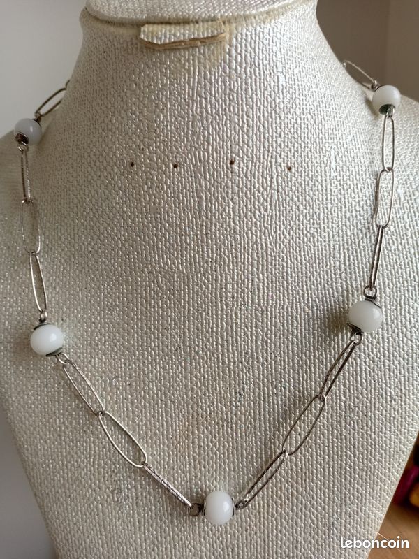 Collier en argent 925 et jade blanc (image 1)