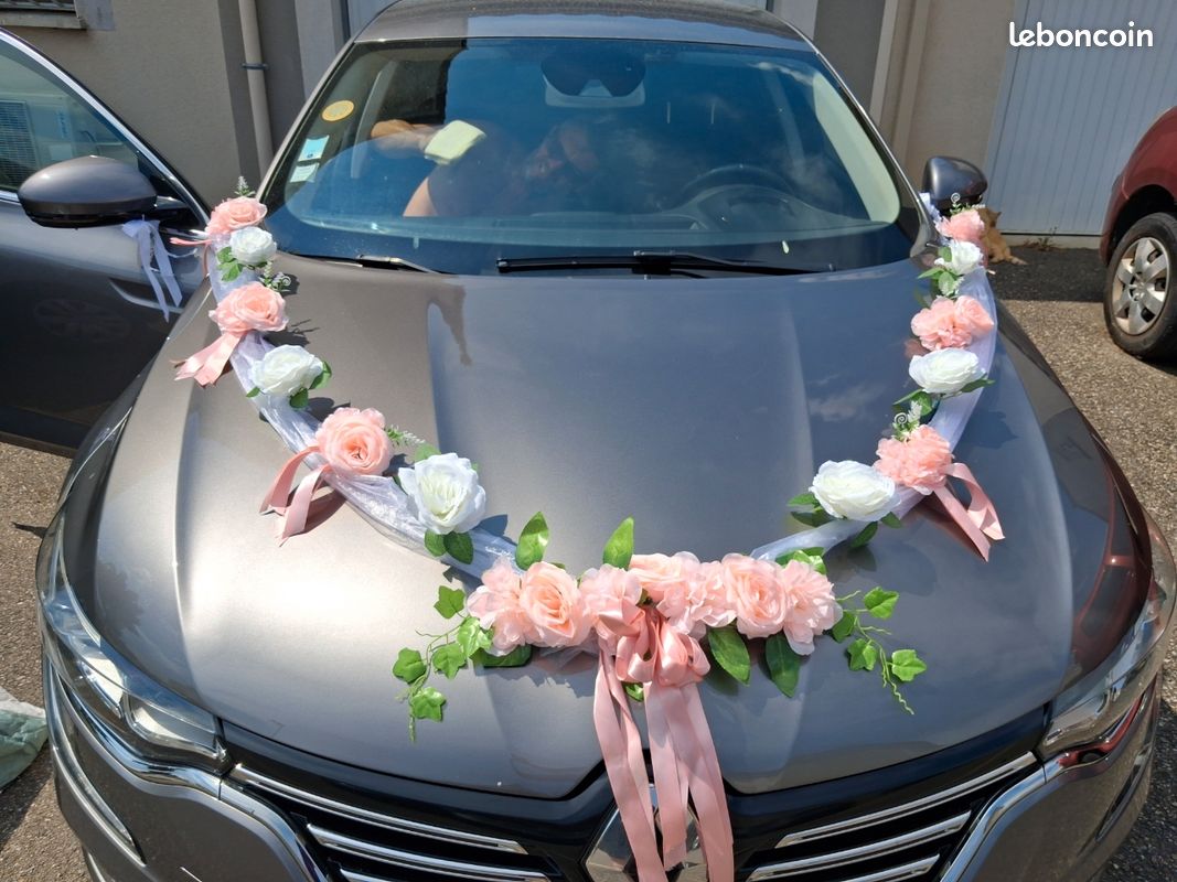 Partydeco Accessoires de mariage Décoration voiture noeud satin 14 cm,, blanc