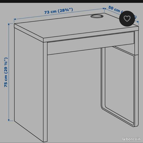 Bureau - IKEA - MICKE - Blanc - 73x50 cm - 1 tiroir avec serrure Bureau - IKEA - MICKE - Blanc - 73x50 cm - 1 tiroir avec serrure
