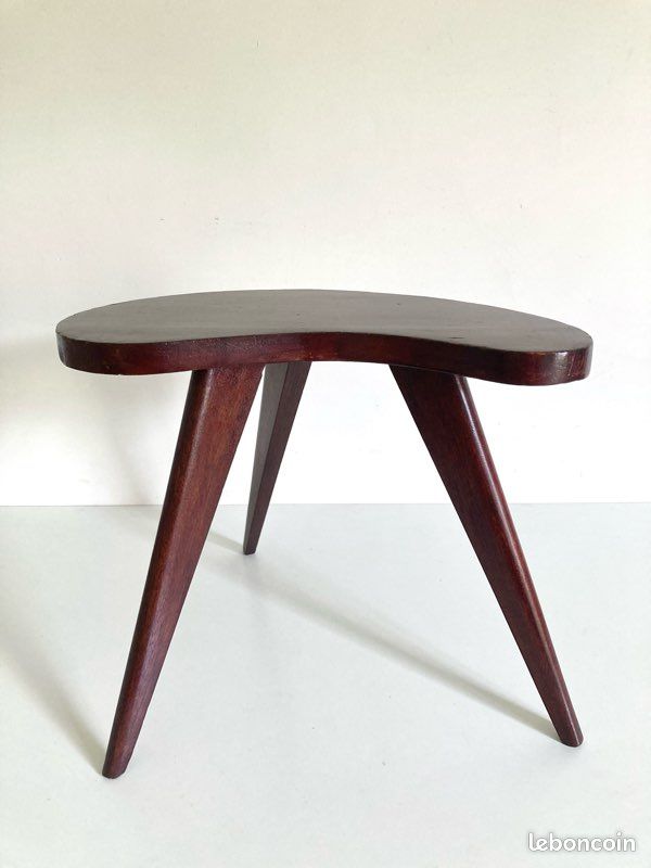 Table d’appoint Tabouret sellette bout de canapé tripode haricot pieds compas bois massif scandinave Mid Century / Vintage 50-60 (image 3)