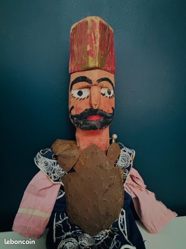 Rare, grande marionnette King en bois sculpté du 19ème siècle - magn – BabaBarock &UK