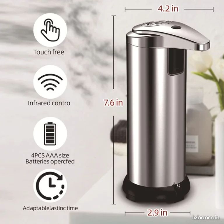 Distributeur de Savon Automatique, 380ml Distributeur de Savon avec Capteur de Mouvement Infrarouge, Mural, Rechargeable par USB, Étanche IPX5, Adapté | Leroy Merlin