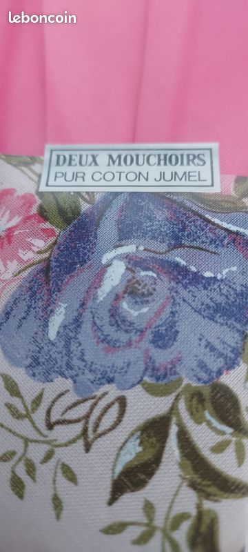 Lot De 9 Mouchoirs Vintage Rose Floral Coton - Très Bon état - Collection Femme