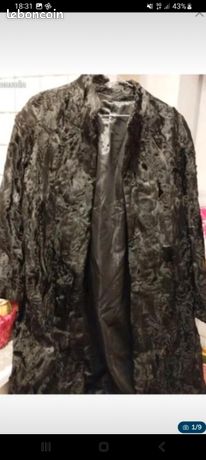 Manteau Fourrure Astrakan (mouton Noir Frisé) Années 70 - Vintage - Taille XL - Très Bon état