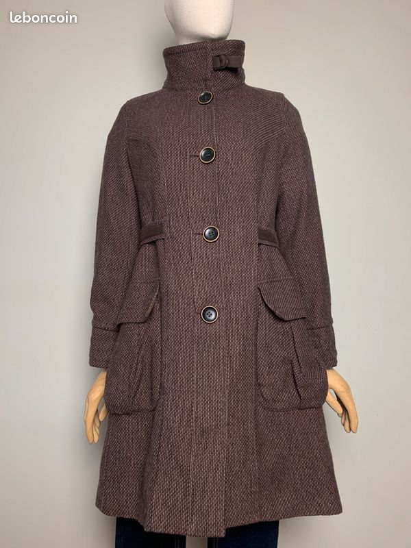 Manteau mi long en majorité laine chiné marron et violine Chattawak #chattawak (image 1)
