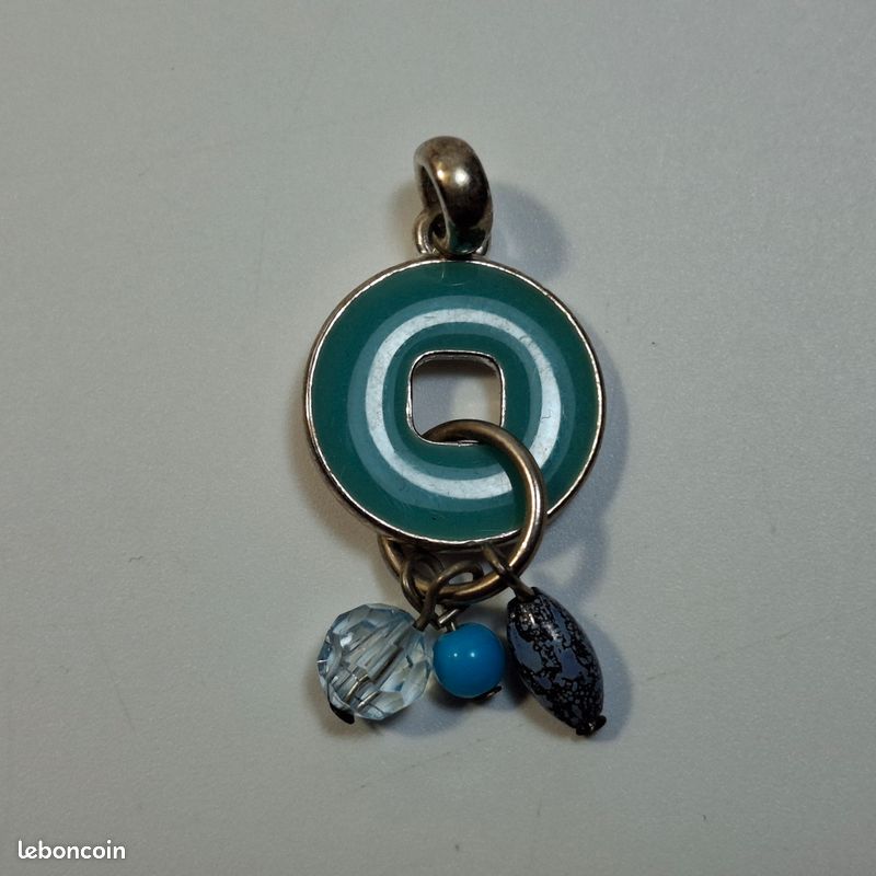Pendentif En Argent Sterling Avec émail Turquoise - Poinçon Minerve (années 80) - 3x4 Cm - Longueur Chaîne 45 Cm