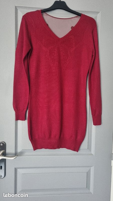 Robe pull rouge dos voile avec nœud en strass taille 36 (image 1)
