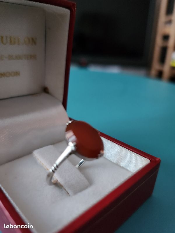 Bague Ancienne Alliance En Argent Massif 925 - Poinçon Sanglier Et Pierre Rouge - Occasion