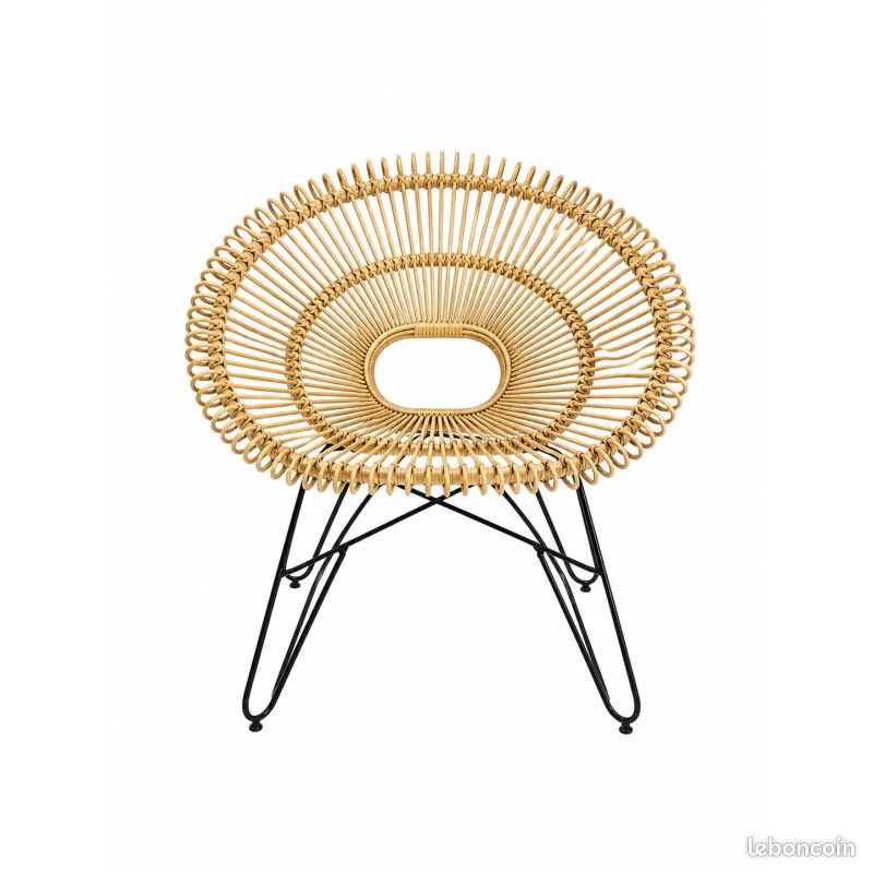 DESTOCKAGE - Fauteuil en Rotin "Oslo" avec Coussin Noir - Chaise pour Extérieur ou Intérieur - Pied (image 3)
