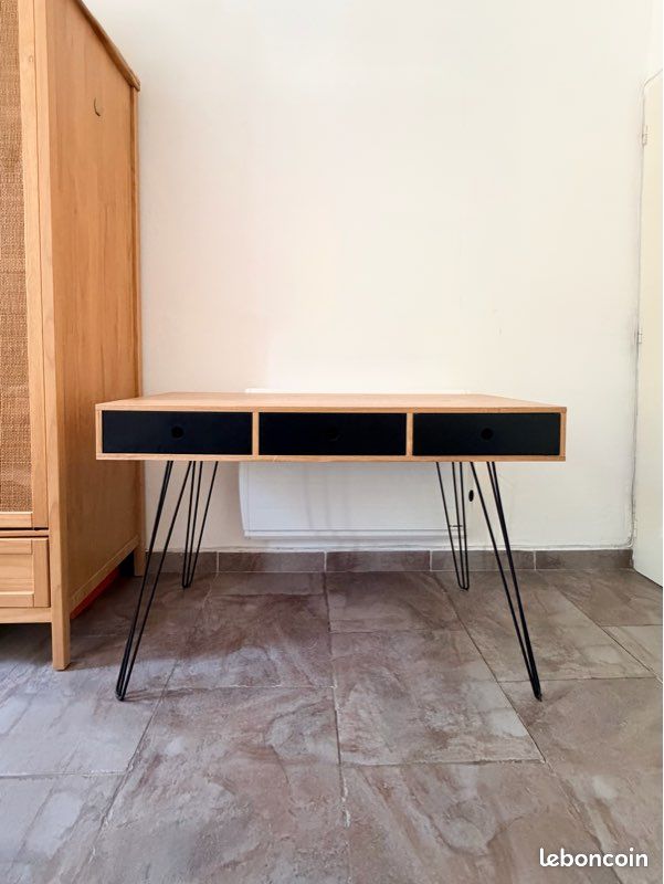 Bureau 3 tiroirs “Biface” – noir/bois – excellent état (image 5)