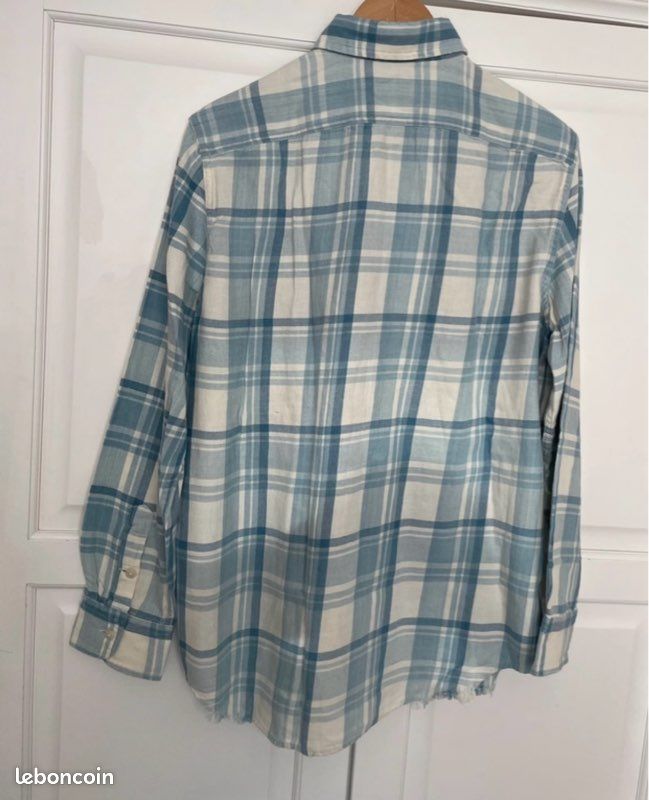 Chemise bûcheron à carreaux en flanelle épaisse écru bleu ciel