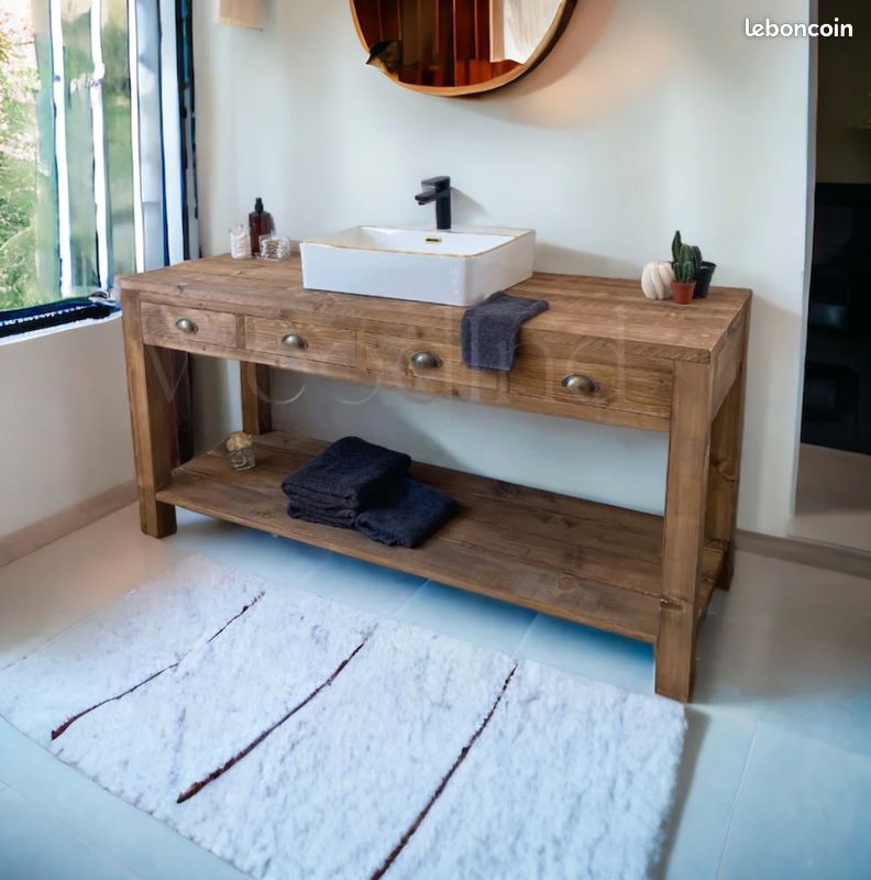 Meuble de salle de bain en bois brut - Sur mesure (image 1)