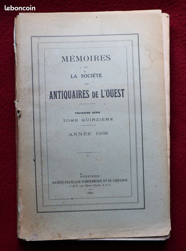 "Mémoires de la société des antiquaires de l'Ouest" Année 1938 (image 1)