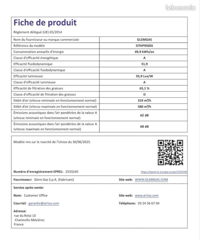 Hotte aspirante AIRLUX avec plaque de protection (image 6)