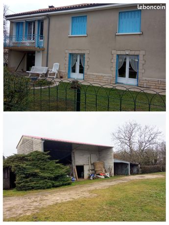 Maison avec 1 étage et dépendances à vilhonneur 16220 assainissement neuf, adaptés à activité artisanale,petit élevage,possibilité de bureau, stockage au rdc, terrain 1ha ,poids lourd et éligible PTZ