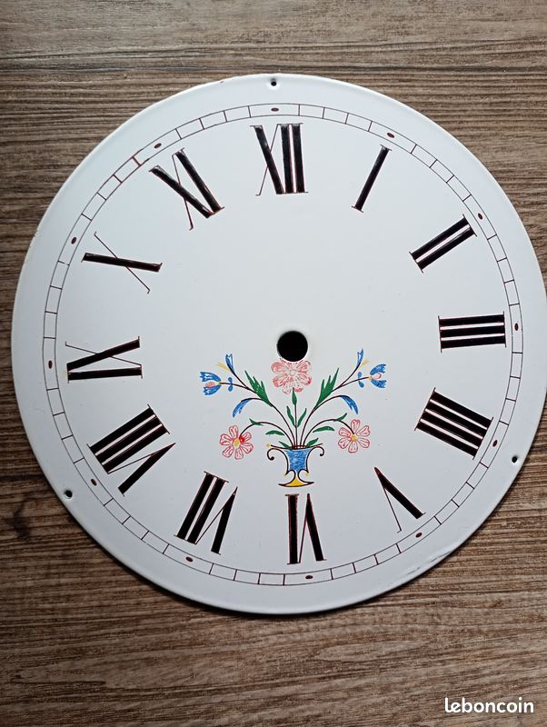 Cadran Bombé émaillé 25 Cm – Horloge Comtoise, Motif Fleuri, Neuf (kd89)