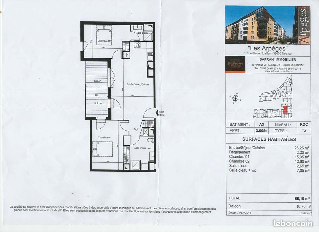 Appartement 3 pièces 66 m² · à Talence · 66 m² · 856 €/mois
