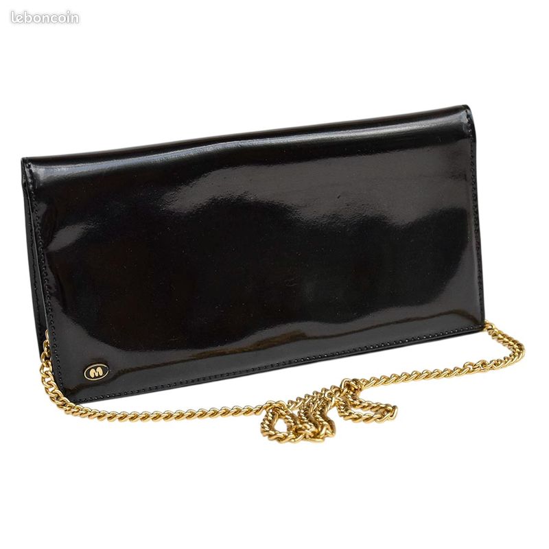 Sac à Main Vintage Cuir Noir Pour Femme - Pochette Années 80, Occasion
