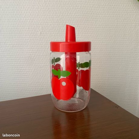 Lot De 2 Bocaux Henkel Pommes Vintage – Verre Rouge Et Vert – Hauteur 15"