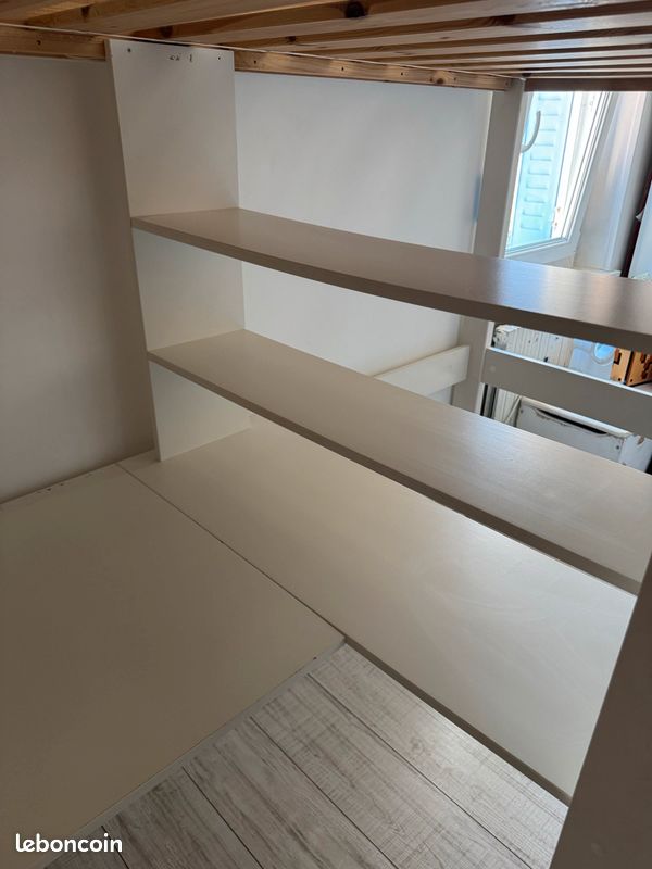 Lit mezzanine avec bureau et étagères intégrées + matelas (image 4)
