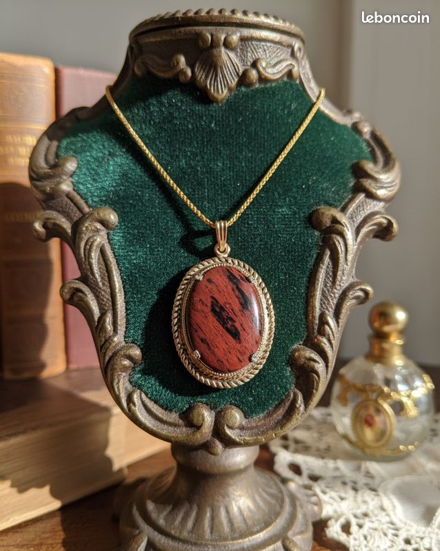 Collier Vintage Chaîne Et Pendentif Avec Perles - Plaqué Or Jaune, Occasion