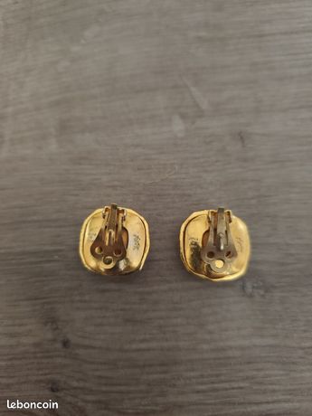 Boucles D'oreilles Clips Vintage Yves Saint Laurent - Dorées, Made In France, N°2, Occasion