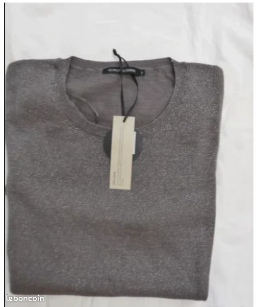 Pull manche courte en 100% laine merinos gris 