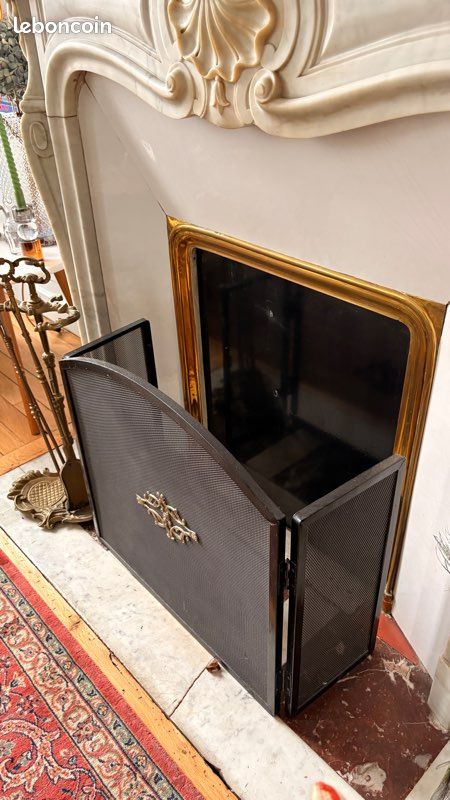 Pare-feu / écran de cheminée en métal noir avec décoration laiton – style classique / ancien (image 2)