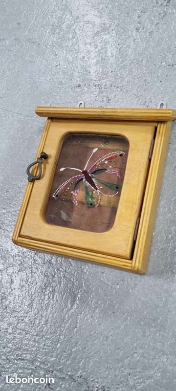 Boîte à Clés Murale Avec Porte Vitrée - Style Antique - Aubaho - Bois, Fer, Verre