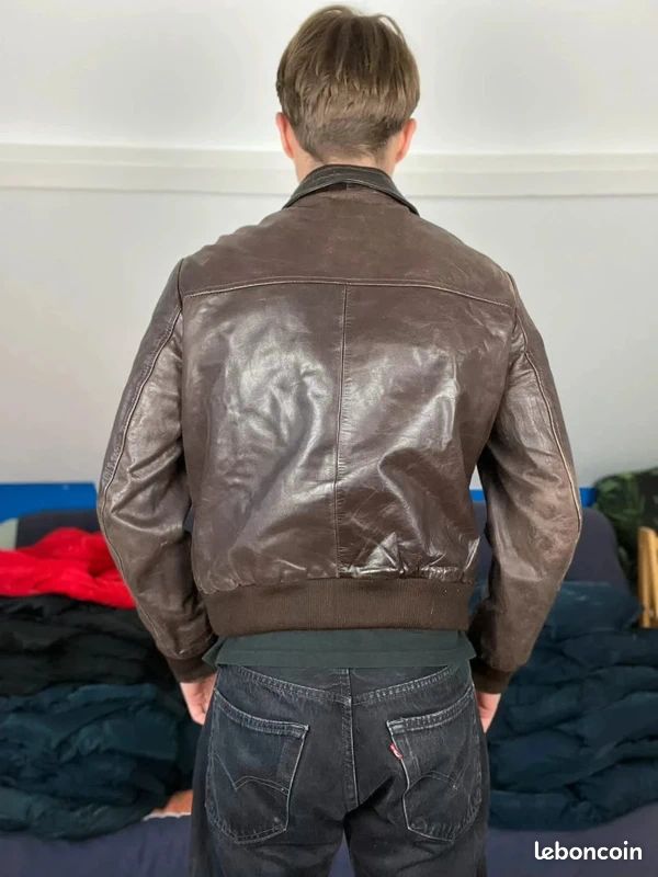 Blouson Cuir Fourré Marron Vintage Années 80/90 - Taille M, Style Bomber Rétro