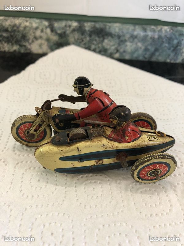 Rare SFA Paris - Jouet en tôle 756 Sidecar militare 1930 1940 France moto fonctionne (image 3)