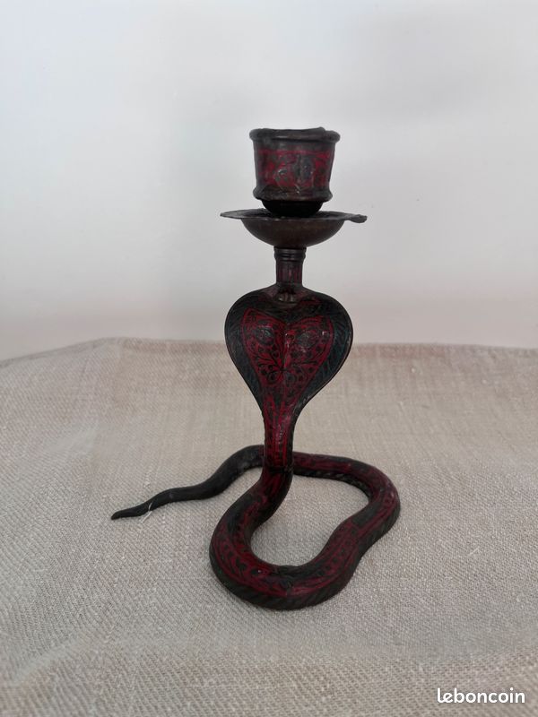 Bougeoir serpent bronze rouge décoration antik curiosité religion ésotérisme (image 1)
