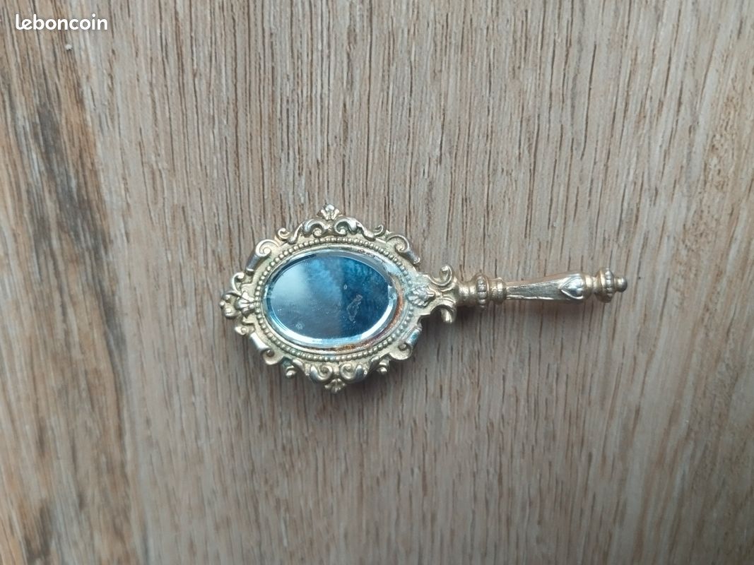 Broche Vintage Ancienne Avec Cabochon Miroir - Accessoire Rétro - Occasion