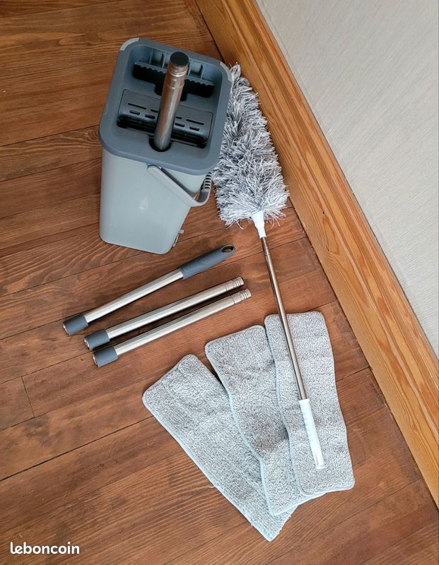Venteo Balai Autoclean Mop 360° Avec Seau Double Compartiment - Microfibre Ultra Absorbante - Gris