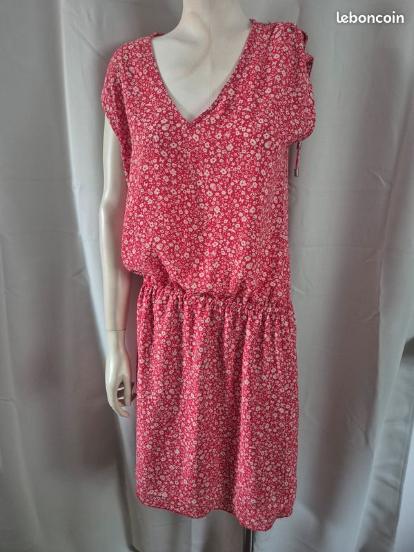 Robe femme ikks 38 rouge a petites fleurs liberty detail sur les