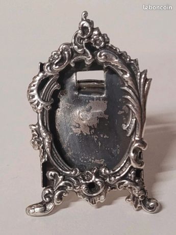 PETIT CADRE PHOTO ANCIEN ST ROCAILLE LOUIS XV – MÉTAL ARGENTÉ – 9X6 CM