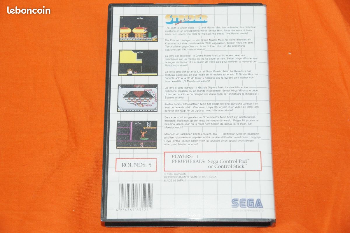 Jeu Vidéo Strider Pour Sega Master System - Sans Notice - Très Bon état - Cartouche Seule