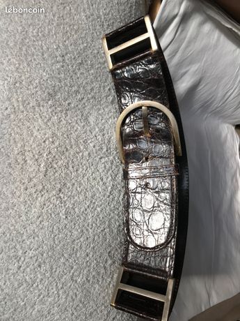 Ceinture En Cuir De Crocodile Véritable Marron - Vintage Années 80 - Taille 70 Cm - Très Bon état - Fabriqué En France