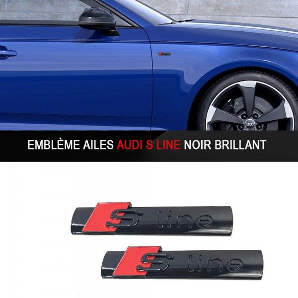 2x Emblèmes S-Line ailes portes Noir Brillant 72x15 MM pour Audi -  Équipement auto
