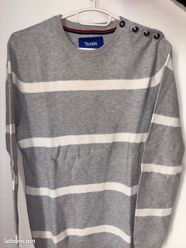 Pull Jules homme gris rayé taille S jamais porté (image 1)