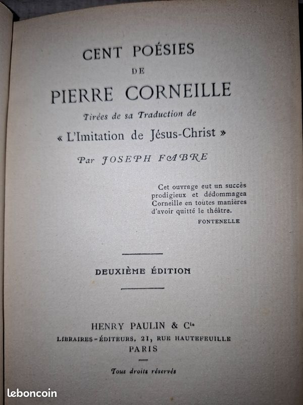 Cent poésies de Pierre Corneille (Tirées de sa Traduction de « L'Imitation de Jésus-Christ ») (image 1)