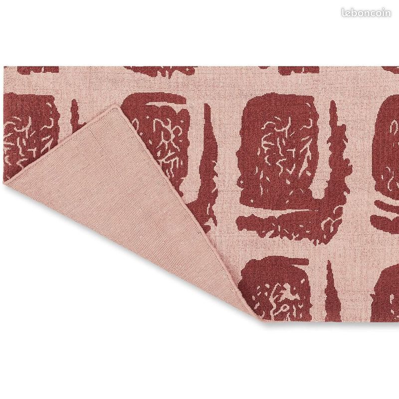Tapis coton abstrait rectangle moderne Woodblock Rouge 250x350 (image 5)