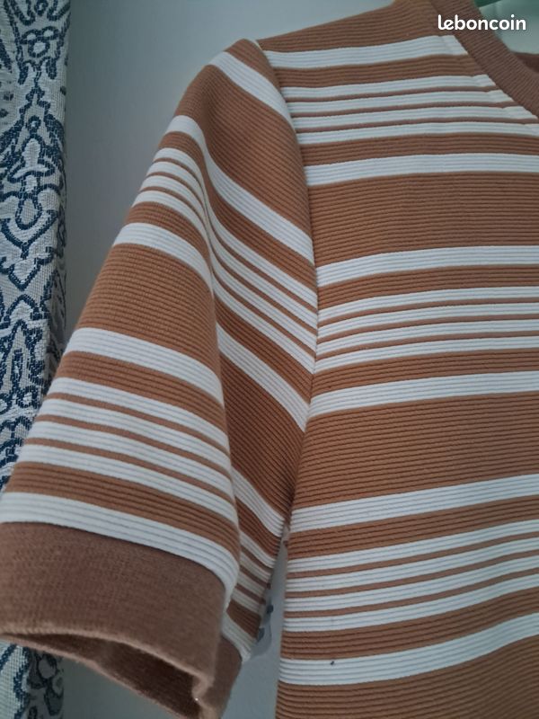 Jolie robe à rayure caramel et blanche (image 3)