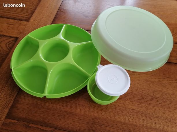 Plateau de service Tupperware Suzette vintage : plat à relish blanc avec couvercle - France