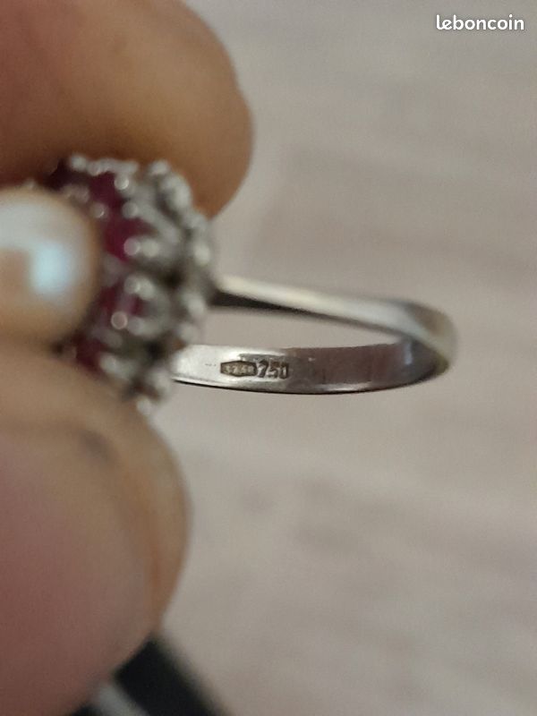 BAGUE En OR 18 Carats Avec RUBIS Et PERLE - Taille 55, 2.43g, Occasion Très Bon état