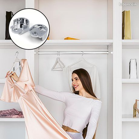 DOJA Barcelona | Support Tringle Penderie | 4 Supports pour Barre Penderie Ovale | Hauteur 45 à 80mm | Zinc-Aluminium | Support Central de Tube pour Armoire Penderie Vêtement, Tringle Rideau Plafond
