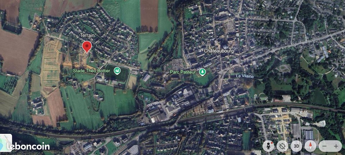 A vendre, terrain viabilisé de 377 m2, sans vis-à-vis et libre de constructeur - Particulier · à Châteaubourg · 113 000 €