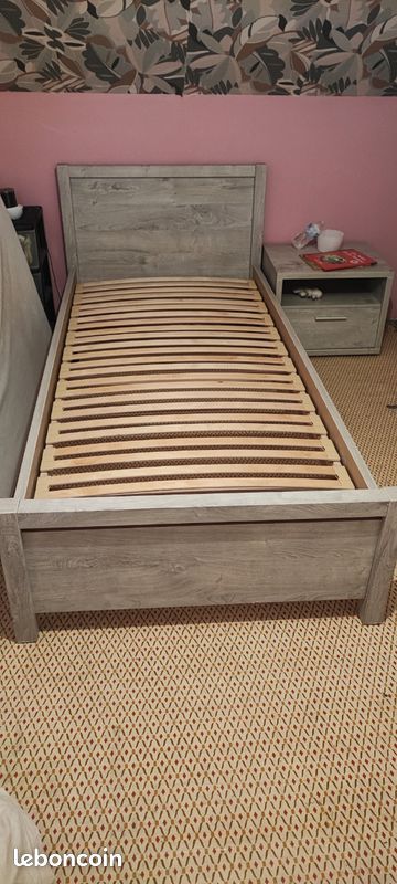 Lit sommier matelas table de chevet 1 personne (image 2)