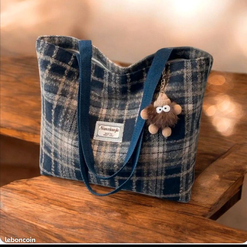 Tendance sac fourre-tout Tartan écossais bleu foncé (image 1)