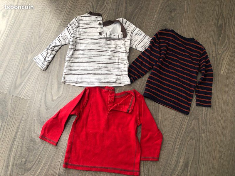 Lot de 3 tee-shirts manches longues 18 mois motif dinosaure, chien et à rayures (image 5)